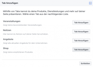 Facebook-Shop Tap hinzufügen