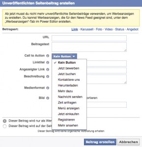 Facebookbeiträge im Powereditor mit Call-to-Action-Button erstellen