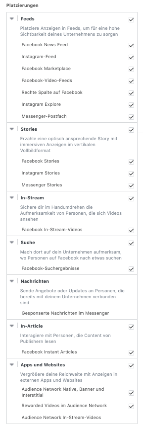 Platzierungen bei Facebook Werbeanzeigen (Fehler bei Facebook Werbung)