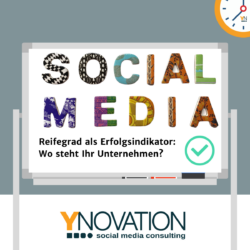 Social-Media-Board mit einer Textnachricht: "Social Media Reifegrad als Erfolgsindikatoren: Wo steht ihr Unternehmen?