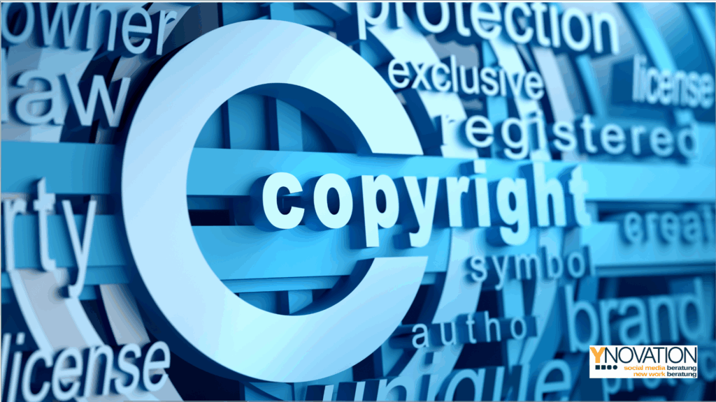Eine Collage von Wörtern wie copyright, author, exclusive, registered, licence und brand.