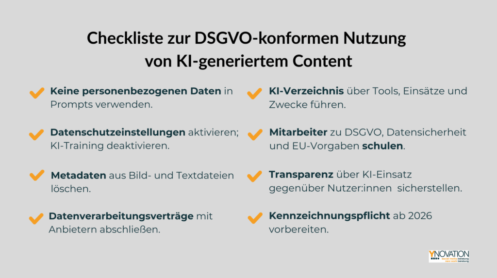 Checkliste zur DSGVO-konformen Nutzung von KI-generierten Inhalten